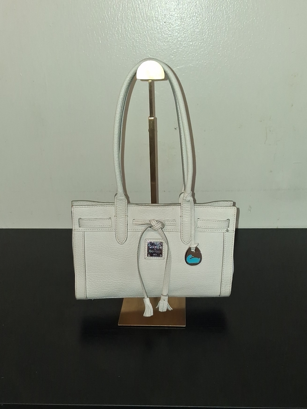 Dooney & Bourke White Pebbled Leather Satchel with Tassel Charm